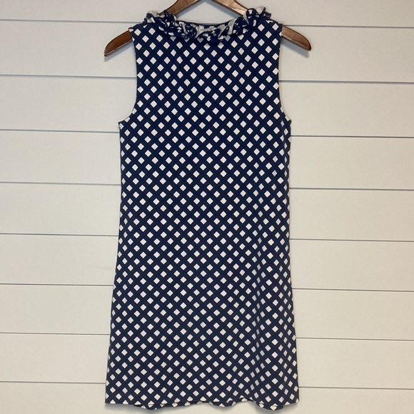 Kate Spade Lucille Diagonal Windowpane Gingham Check Ruffle Neck Shift Dress - Picture 5 of 10